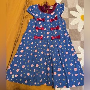Blue Dress with Pink Planet Print and Red Bows